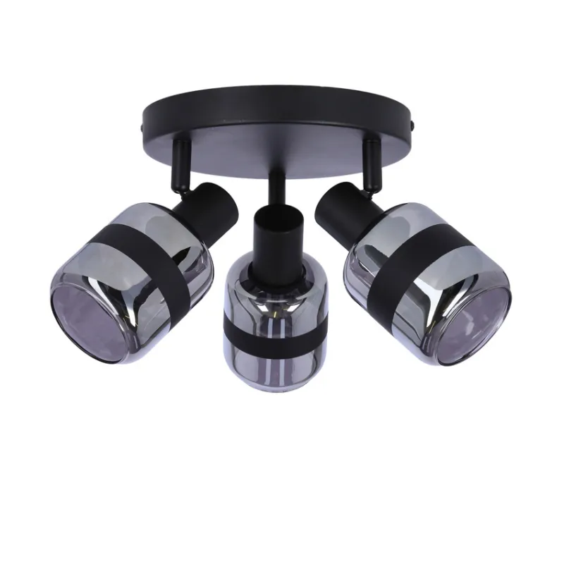 Hit cenowy Lampa Plafon Czarny Matowy 3X15W E14 Klosz Dymiony Yuki