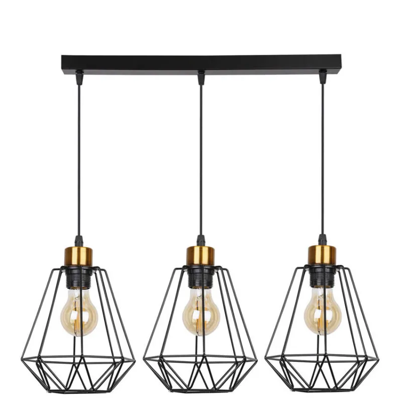 Lampa wisząca Primo potrójna na listwie czarno-złota do jadalni E27 metal Hit sprzedaży