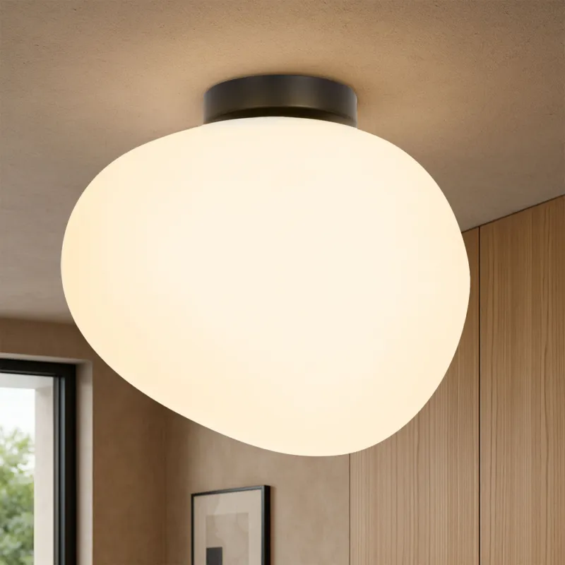 Tylko dziś Lampa sufitowa STONES inspirowana kamieniem - designerski plafon z akrylowym mlecznym kloszem 30 cm – oświetlenie salonu i korytarza E27