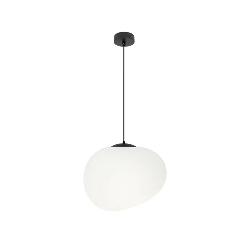 Lampa wisząca STONES 25 cm w stylu Japandi - z białym akrylowym kloszem inspirowanym kamieniem - minimalistyczne oświetlenie sufitowe do salonu E27 Obniżka ceny
