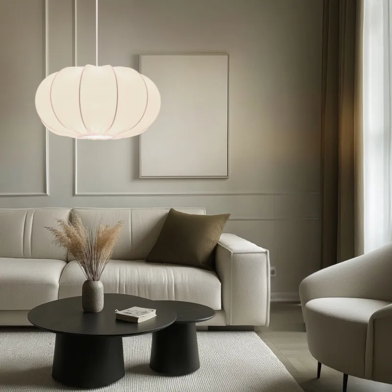 Lampa wisząca CAFEE‘ skandynawska - z abażurem kremowym latte 52 cm - minimalistyczne oświetlenie sufitowe w stylu japandi E27 Taniej