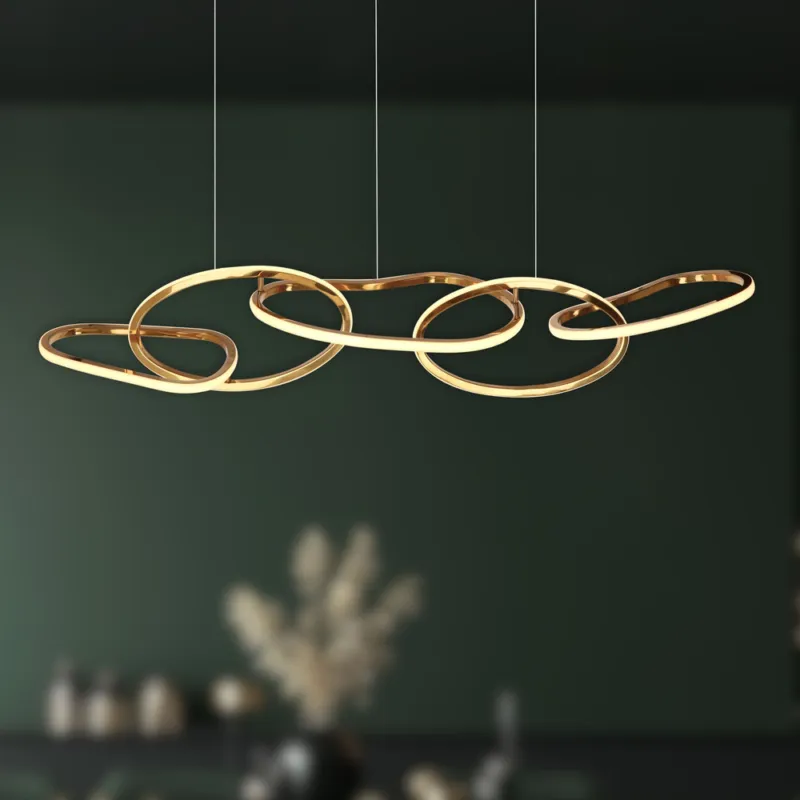 Lampa wisząca ANNELI elegancka – złota nieregularna forma 125 cm – designerska lampa salonu i jadalni LED 3000K Bezpieczna płatność