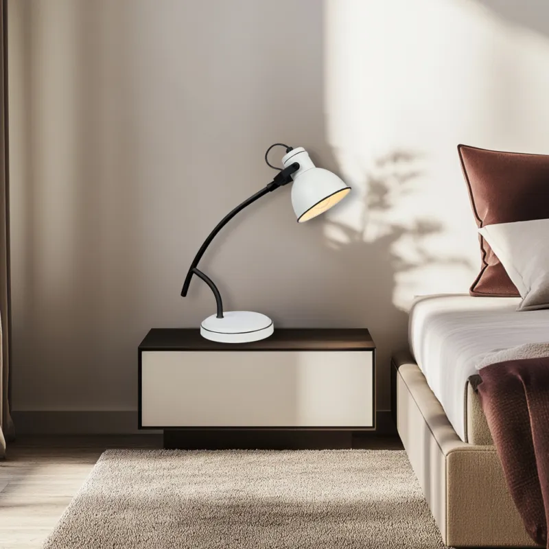 Lampka nocna Zumba biało-czarna metalowa nowoczesna lampka stołowa Oferta