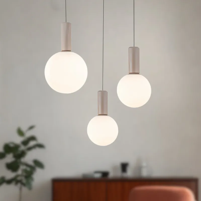 Lampa wisząca Testa beżowa potrójna białe klosze kule nad stół Okazja