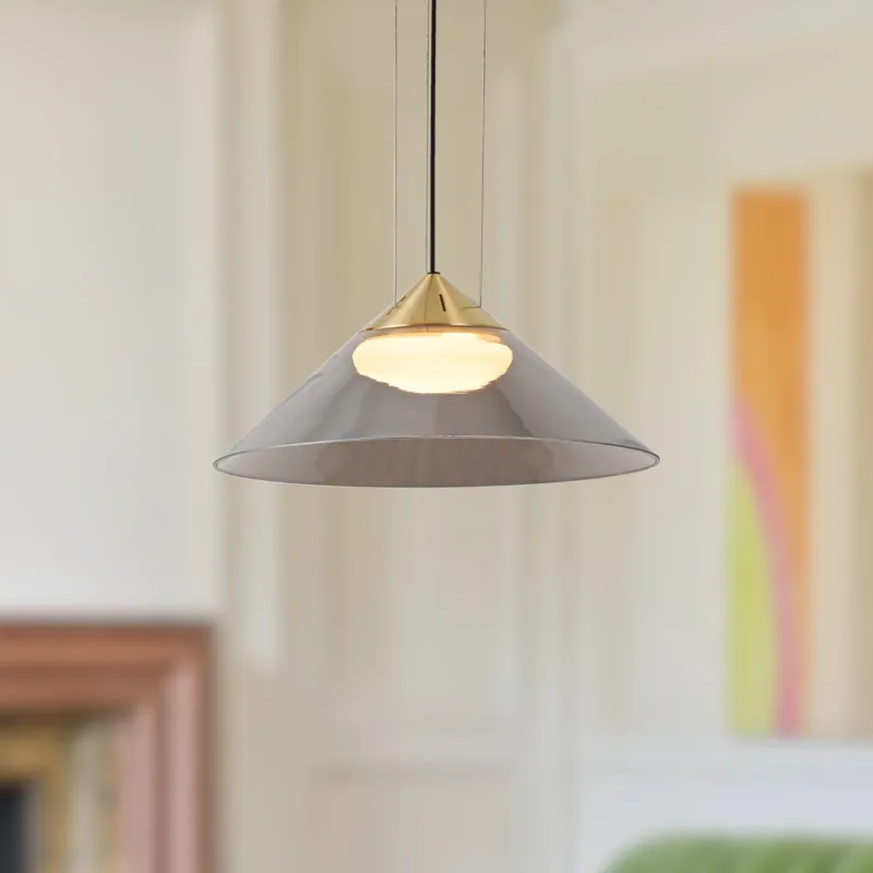Rabat Lampa wisząca Presto 34 szklana złota z kloszem dymionym nad stół GX53