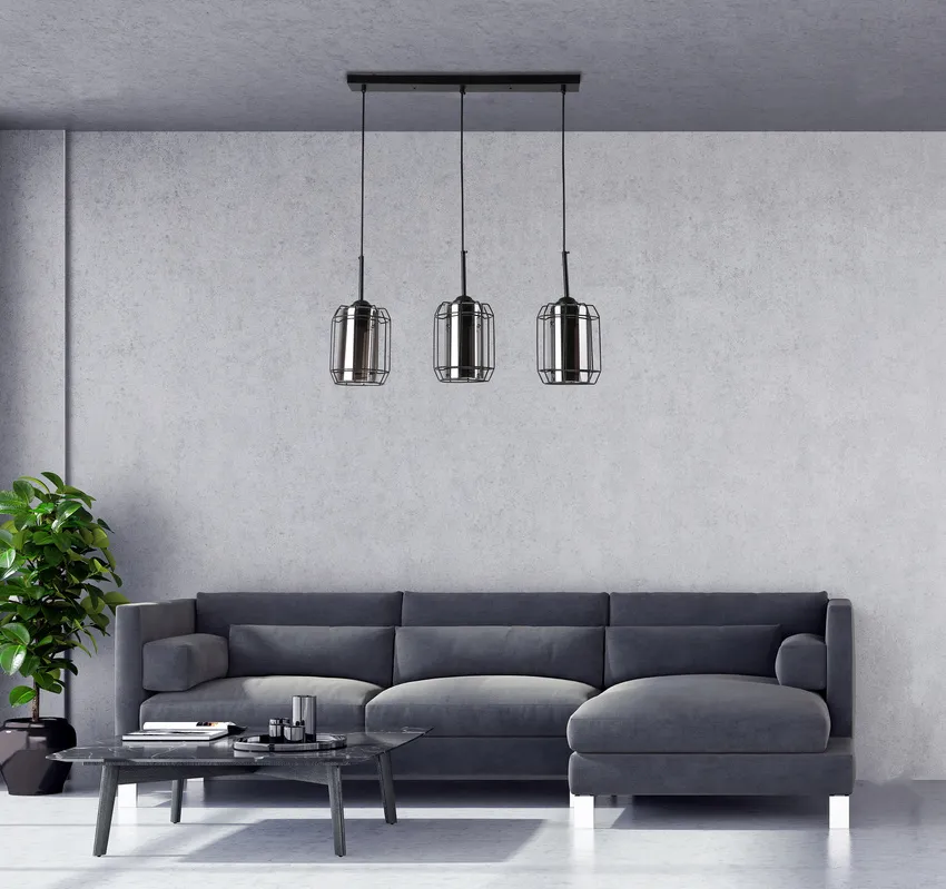 Lampa wisząca Jonera potrójna szklane klosze dymione czarna do salonu E27 Zniżka