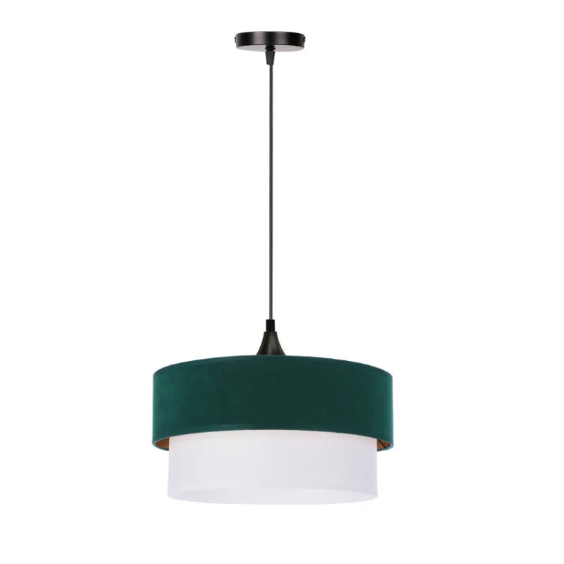 Oferta czasowa Lampa wisząca z abażurem Sinagra butelkowa zieleń biały welurowy abażur do salonu