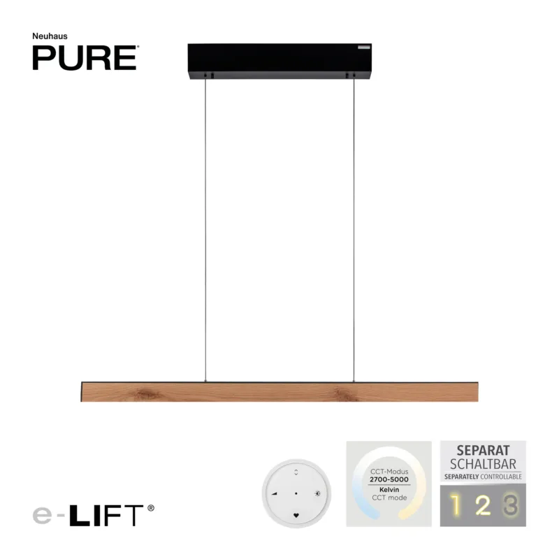 Lampa wisząca z pilotem i windą elektryczną drewniana PURE E-MOTION 2570-79 - Paul Neuhaus Bezpieczna płatność