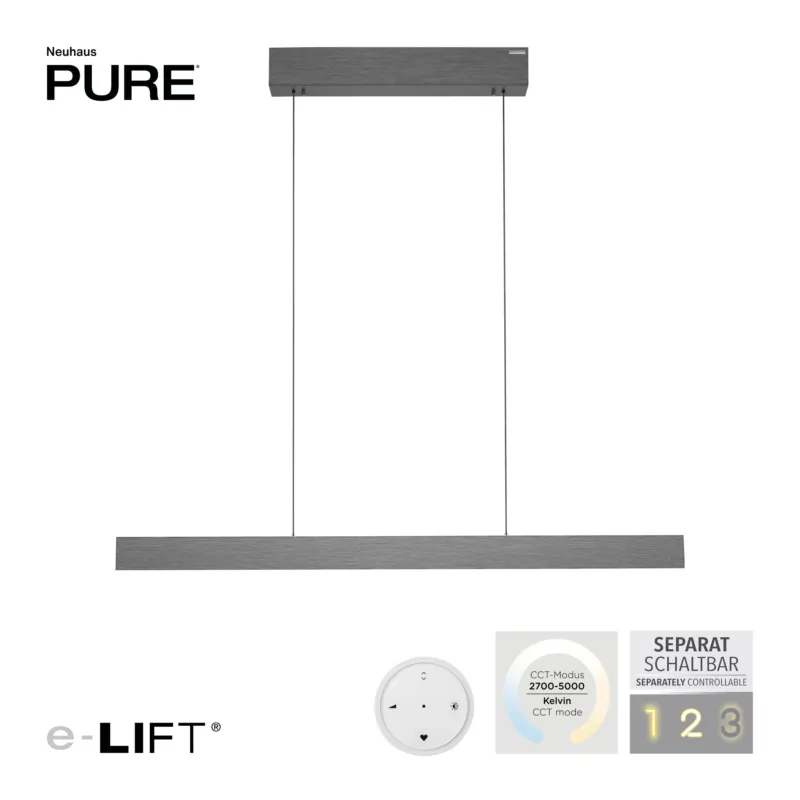 Lampa wisząca z pilotem i windą elektryczną szara PURE E-MOTION 2570-15 - Paul Neuhaus Kup teraz