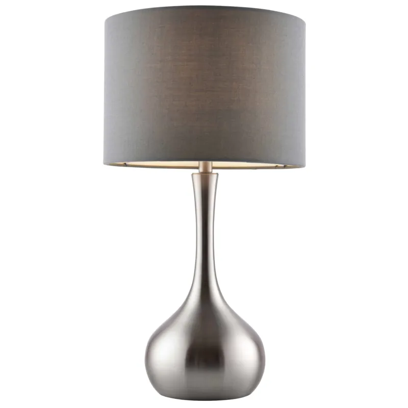 Lampa stołowa srebrna metalowa z szarym abażurem 61192 z serii Piccadilly - Endon Lighting Taniej