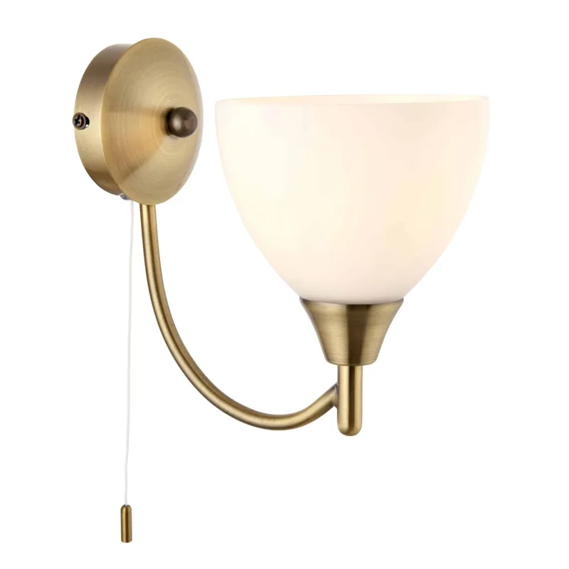 Darmowy zwrot Kinkiet mosiężny z białym kloszem i włącznikiem sznurkowym 1805-1AN z serii Alton - Endon Lighting