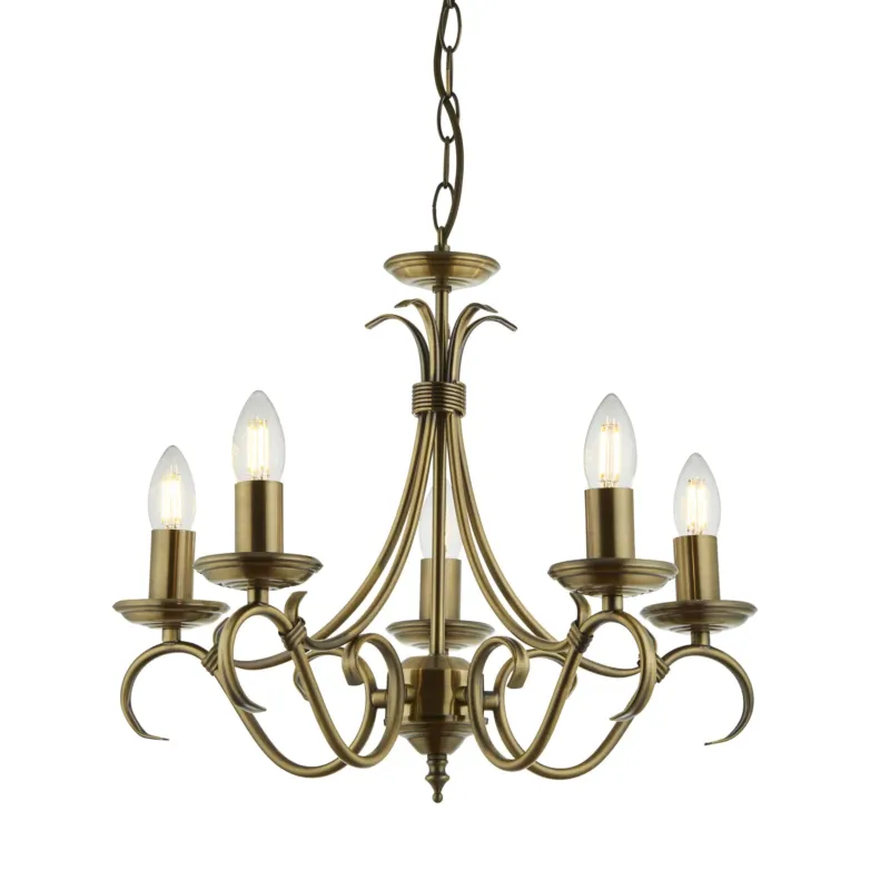 Żyrandol metalowy mosiężny 5-punktowy 2030-5AN z serii Bernice - Endon Lighting Ostatnie sztuki