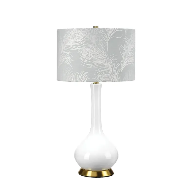 Popularny Lampa stołowa ceramiczna biała z abażurem MILO-AB-TL-FDEB z serii MILO - Elstead Lighting