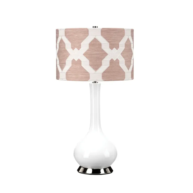 Lampa stołowa ceramiczna biała z wzorzystym abażurem MILO-PN-TL-OVTH z serii MILO - Elstead Lighting Wysoka jakość