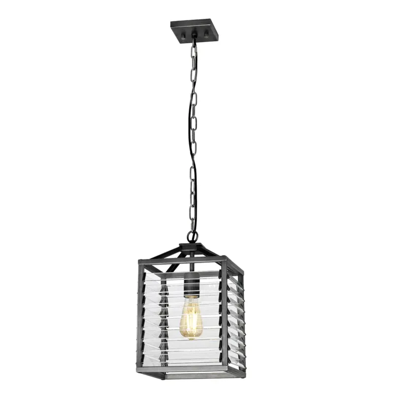 Lampa wisząca metalowa szara z przeszkleniami LOUVRE-1P z serii LOUVRE - Elstead Lighting Hit sprzedaży