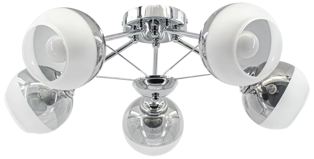 Darmowy zwrot Plafon chromowany szklany 5-punktowy 60cm 1018/5 8C z serii LAGUNA - Lampy Elem