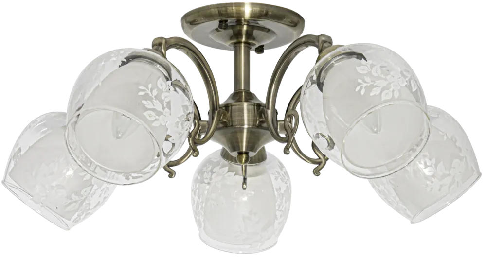Lampa sufitowa mosiężna 5-punktowa ze szklanymi kloszami 9150/5 z serii TAMIZA - Lampy Elem Szybka wysyłka