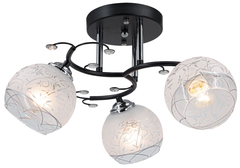 Lampa sufitowa czarna metalowa z 3 szklanymi kloszami 8836/3 z serii EVITA - Lampy Elem Popularny