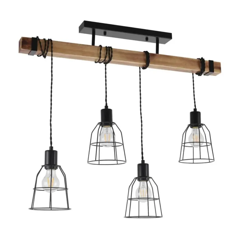 Lampa wisząca drewniana z czarnymi kloszami 4-punktowa PND-4290-4-L z serii PONTE - Lampy Italux Bezpieczna płatność