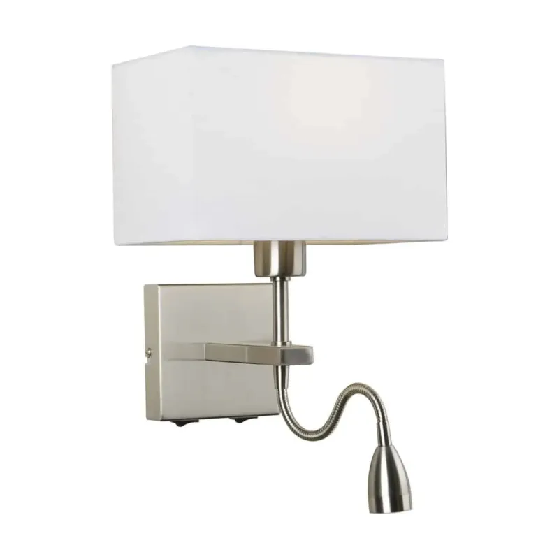Kinkiet metalowy srebrny z białym abażurem i lampką LED WL-1122-2-BL-SN-RC-WH z serii NORTE - Lampy Italux Premium