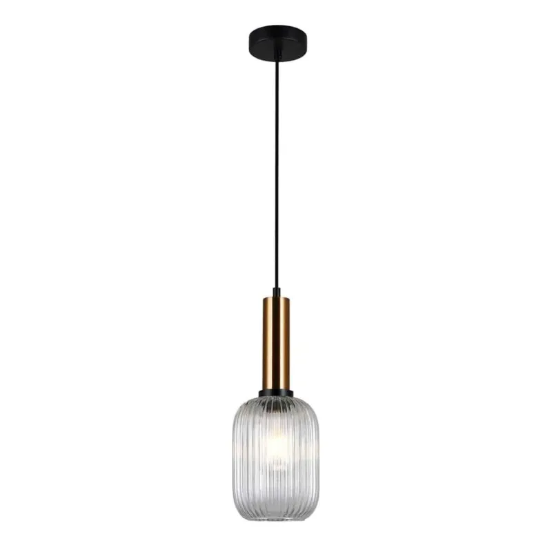 Wyjątkowa oferta Lampa wisząca szklana prążkowana z mosiądzem PND-5588-1M-BRO+CL z serii ANTIOLA - Lampy Italux