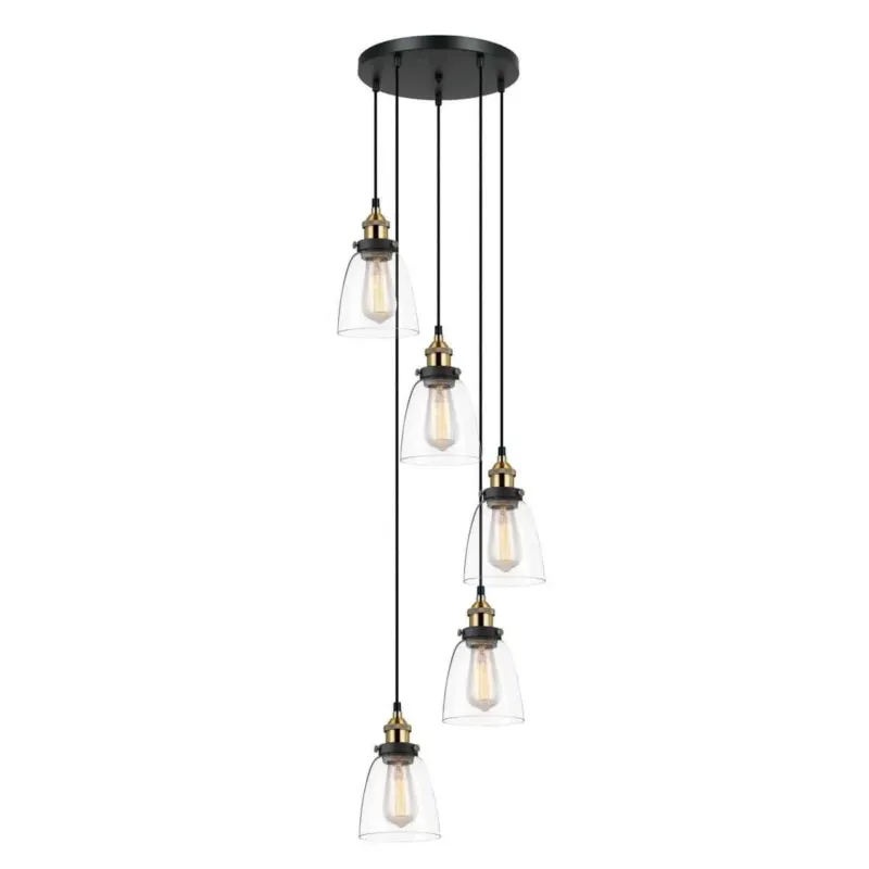 Łatwy zwrot Lampa wisząca loftowa 5-punktowa czarno-złota MDM-2563/5 z serii FRANCIS - Lampy Italux