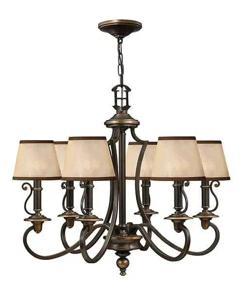 Żyrandol metalowy brązowy z beżowymi abażurami HK/PLYMOUTH6 z serii PLYMOUTH - Elstead Lighting Nowość
