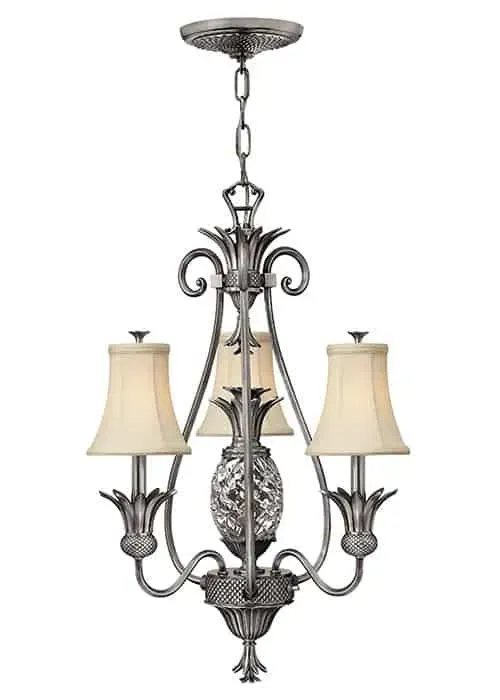 Żyrandol metalowy srebrny 4-punktowy z abażurami HK/PLANT3 PL z serii PLANTATION - Elstead Lighting Wyjątkowa oferta