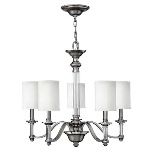 Tani Żyrandol metalowy srebrny 5-punktowy z abażurami HK/SUSSEX5 z serii SUSSEX - Elstead Lighting