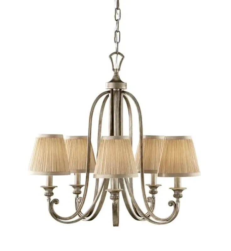 Żyrandol metalowy srebrny 5-punktowy z beżowymi abażurami FE/ABBEY5 z serii ABBEY - Elstead Lighting Oferta czasowa