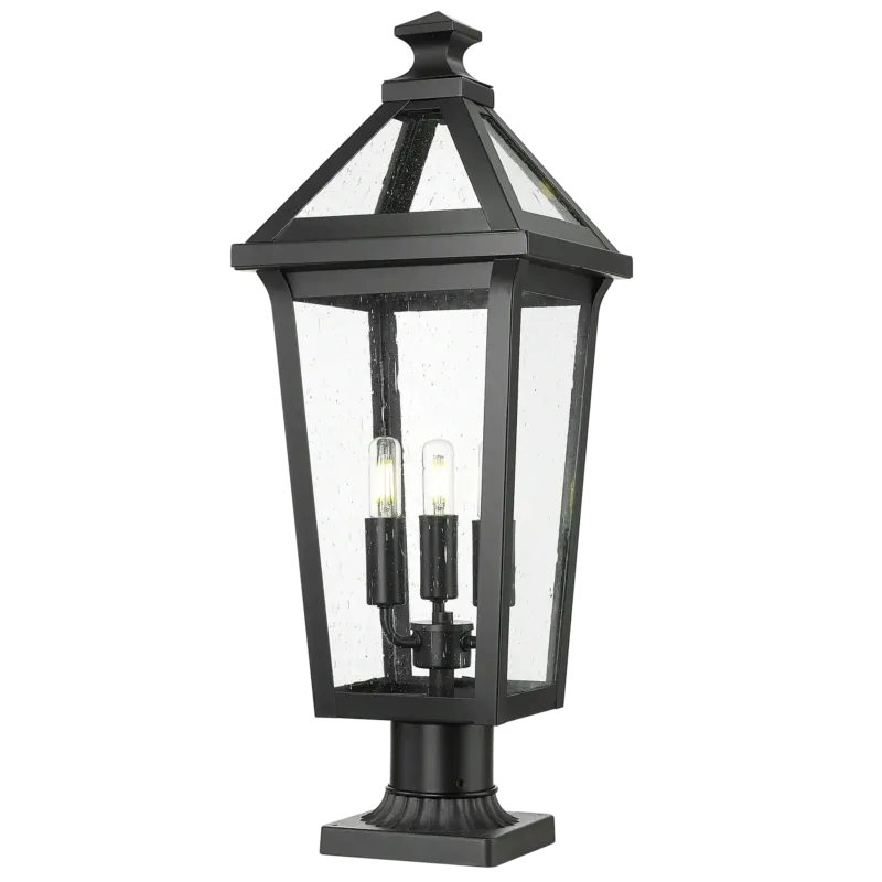 Słupek ogrodowy czarny metalowy szklany F03647BK z serii ZURICH - Cosmo Light Bezpieczne zakupy