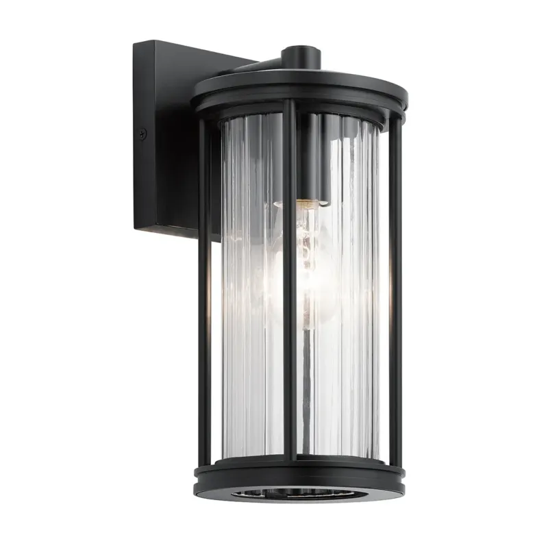 Kinkiet zewnętrzny czarny metalowy ze szkłem żebrowanym KL-BARRAS2-S-BK z serii BARRAS - Elstead Lighting Taniej