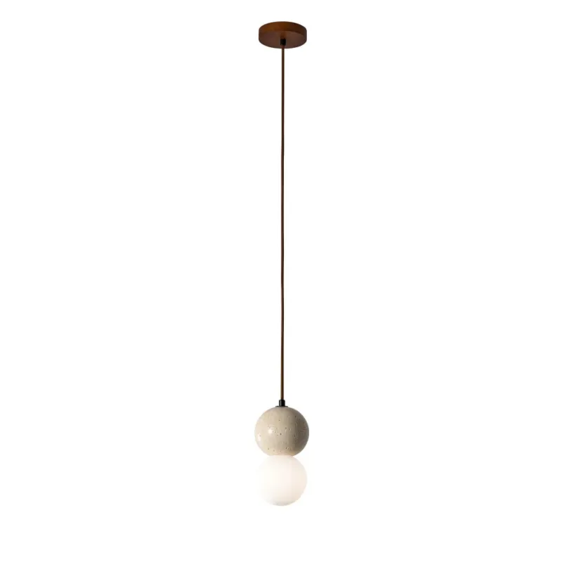 Lampa wisząca szklana kula Bilo 10cm trawertyn / biały / drewno Yaskr Bezpieczne zakupy