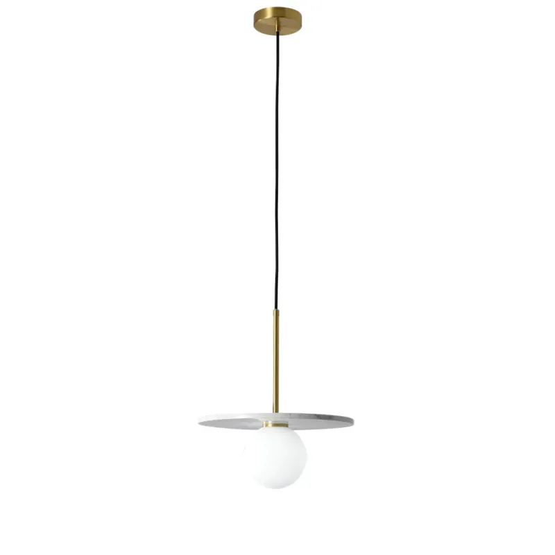 Lampa wisząca kula z marmurowym dyskiem Bilo 30cm biały / mosiądz Yaskr Tani