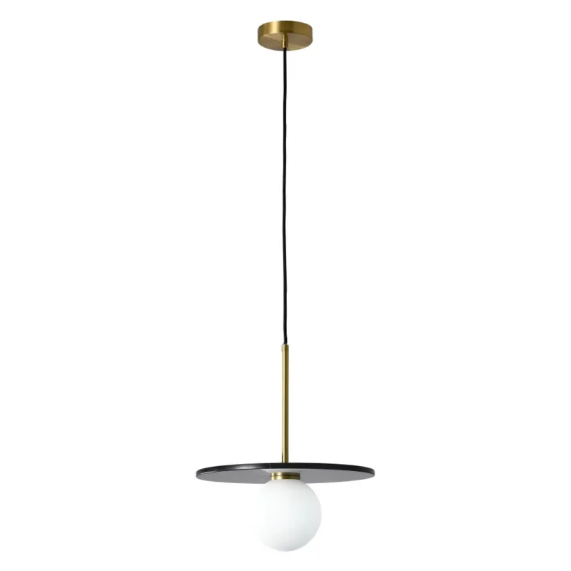 Premium Lampa wisząca kula z marmurowym dyskiem Bilo 30cm czarny / mosiądz Yaskr