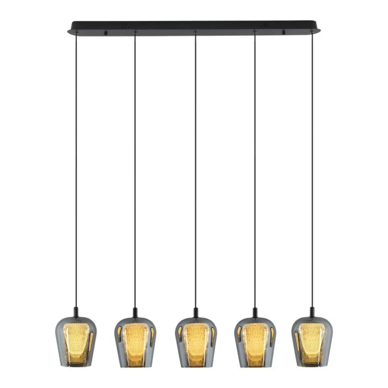 Hit sprzedaży Lampa wisząca nowoczesna Keso LED V 90cm czarny / szkło dymione Yaskr