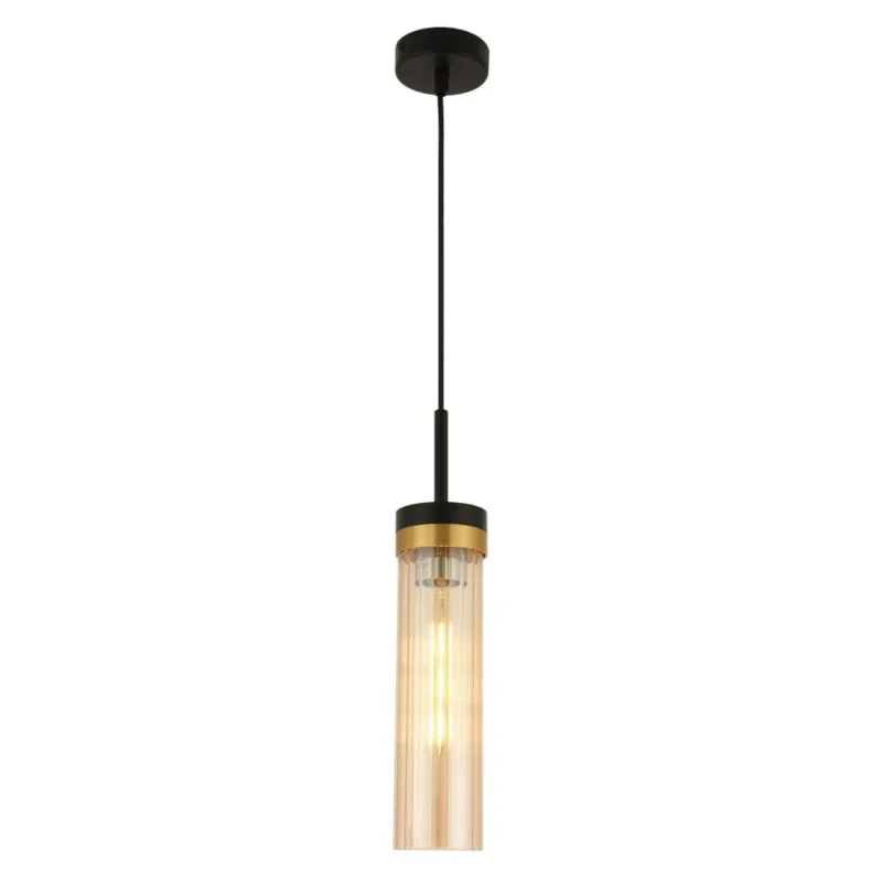 Lampa wisząca szklana tuba ryflowana Malika 8cm szkło miodowe Yaskr Ostatnia szansa