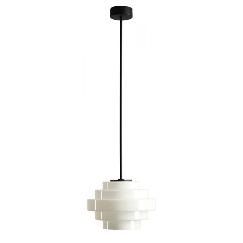 Premium Lampa sufitowa szklana Filo Milky 22cm H75cm mleczne szkło / czarny Aldex