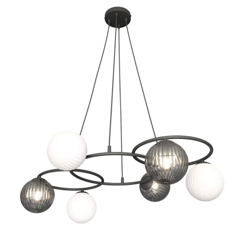 Super okazja Żyrandol szklane kule Libra VI 88cm grafit lustrzany / opal / czarny Emibig