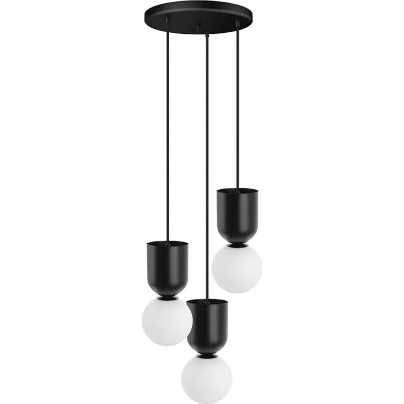 Dostępne od ręki Lampa wisząca 3 szklane kule Luoti biało-czarna Ummo