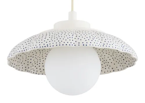 Okazja Ceramiczna lampa wisząca Bolesławiec kremowy z granatowymi stemplami i klosz kula szklana Argon 8947 Boll G9 IP44