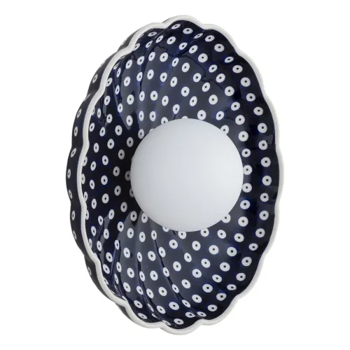 Bezpieczne zakupy Ceramiczny kinkiet Bolesławiec granatowy w białe stemple Argon 8933 Boll G9 IP44