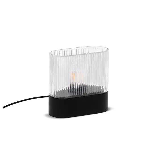 Czarna lampa stołowa z szklanym ryflowanym kloszem Ummo FLS132P1 Flumina St E14 Nie przegap