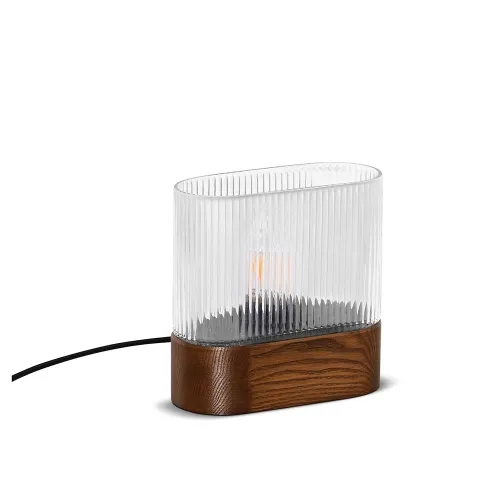 Wyjątkowa oferta Orzechowa lampa stołowa z szklanym ryflowanym kloszem Ummo FLS122P1 Flumina St E14