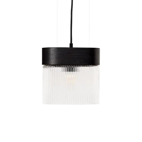 Czarna lampa wisząca z szklanym ryflowanym kloszem Ummo FLA132P0 Flumina A E14 Okazja