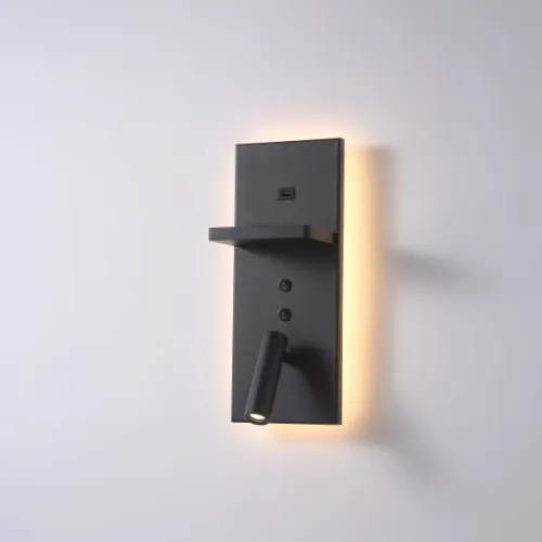 Ostatnia szansa Czarny kinkiet z reflektorem ładowarką indukcyjną i portem USB Elkim Lighting 6417H1103 Hotels LED 3W i 4W 3000K
