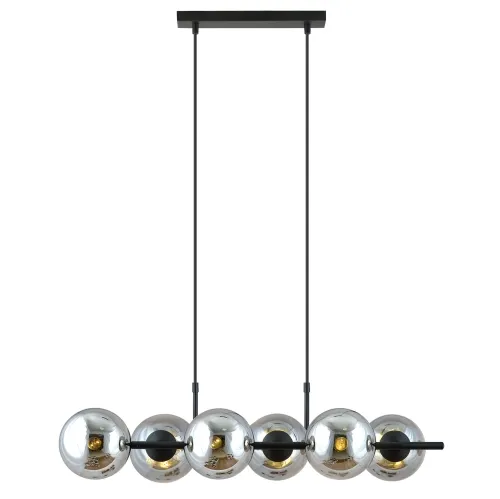 Popularny Lampa wisząca czarna sześć szklanych kulistych kloszy grafitowych na poziomej poprzeczce nowoczesna dekoracyjna Emibig 1207/6 Rory 6 Grafit 6xE14 95cm