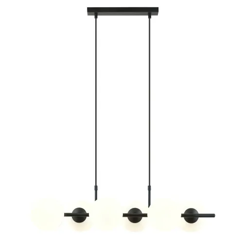 Lampa wisząca czarna sześć szklanych kulistych kloszy białych na poziomej poprzeczce nowoczesna dekoracyjna Emibig 1205/6 Rory 6 Opal 6xE14 95cm Nowość
