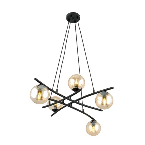 Czarna lampa wisząca splecione ramiona z miodowymi kloszami Emibig 1204/5 Essa 5 Tylko do końca tygodnia