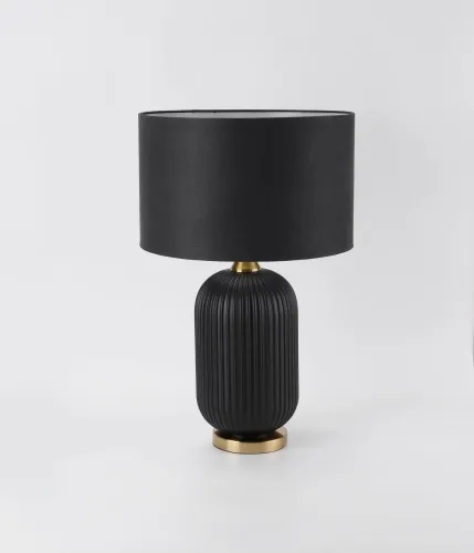 Czarna lampa stołowa frezowana owalna podstawa materiałowy abażur i złote dodatki Light Prestige LP-1515/1T big Tamiza E27 41cm x 65cm Super okazja